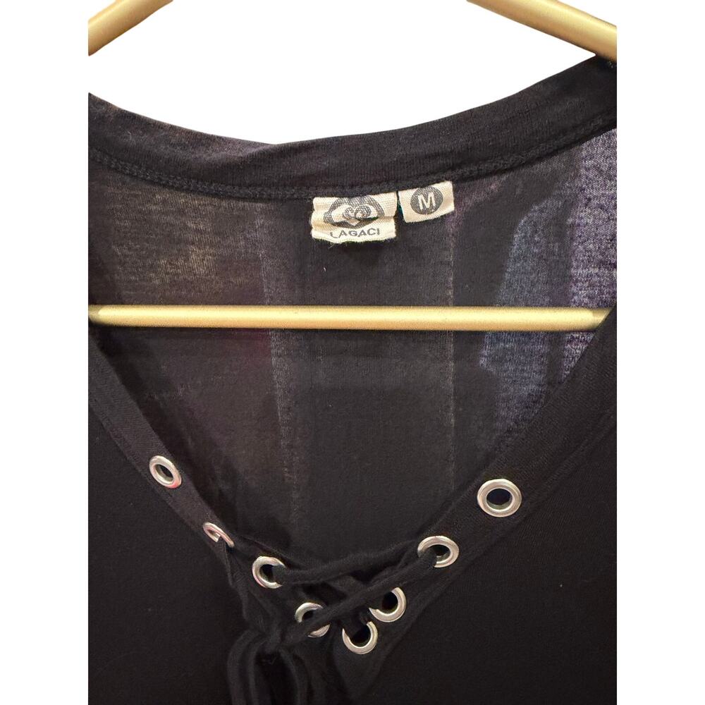 ✨ LAGACI Black Lace Up Coverup Mini Dress M SLS Las Vegas Resortwear EUC 🖤 - Picture 4 of 7